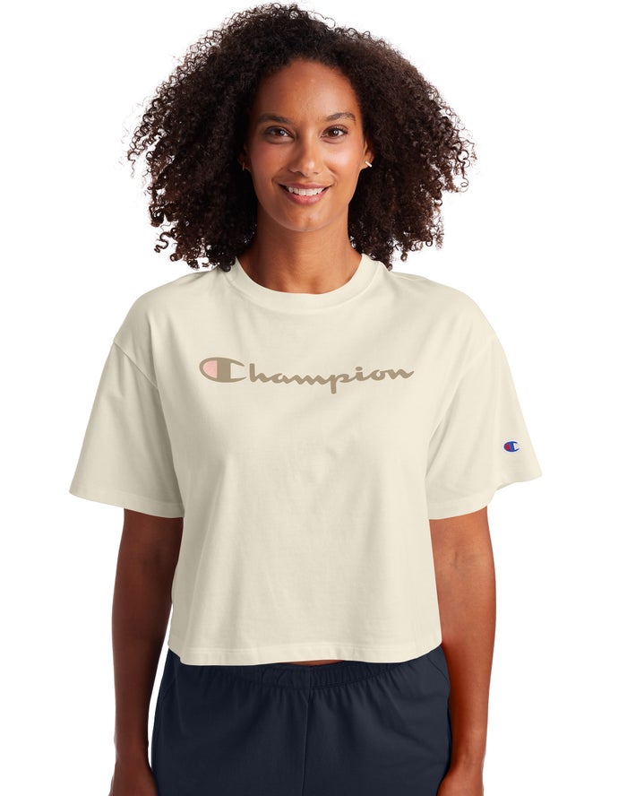 Champion Cropped Script Logo T-Shirt Dames - Room - Belgie 8321WFPLH